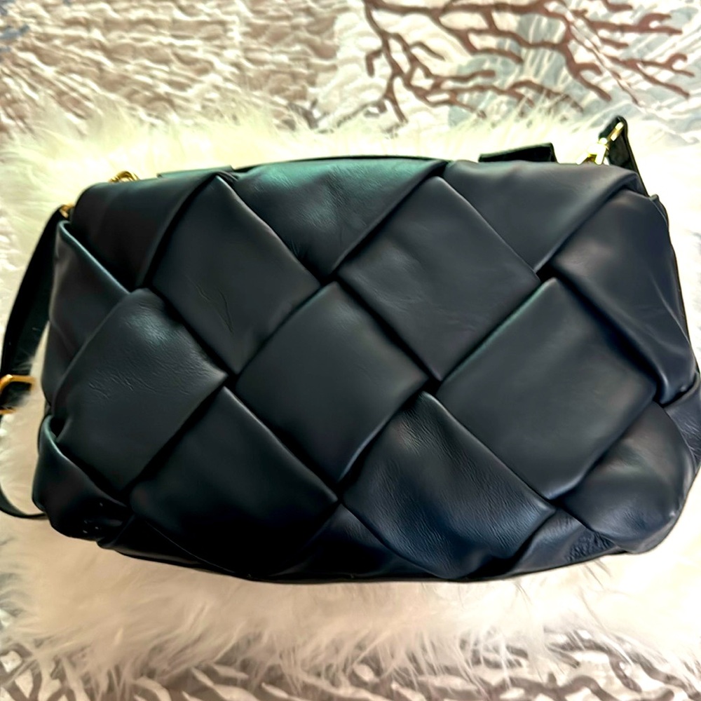 Navy blue leather shoulder bag